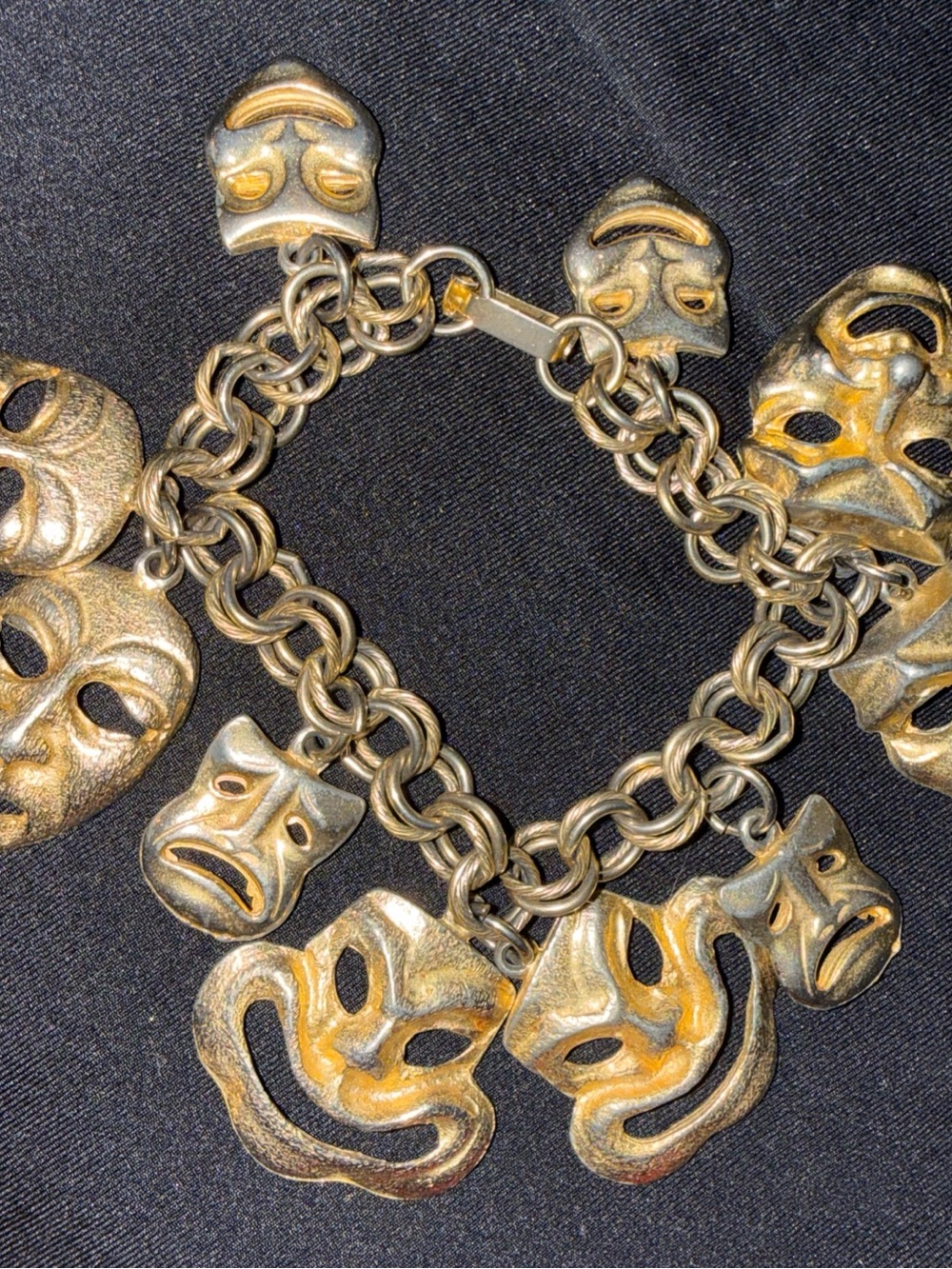 Theater Mask Charm Bracelet - Gold-Tone Vintage 80’s